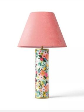 Rifle Paper Co. Floral Ceramic Table Lamp with Pink Shade